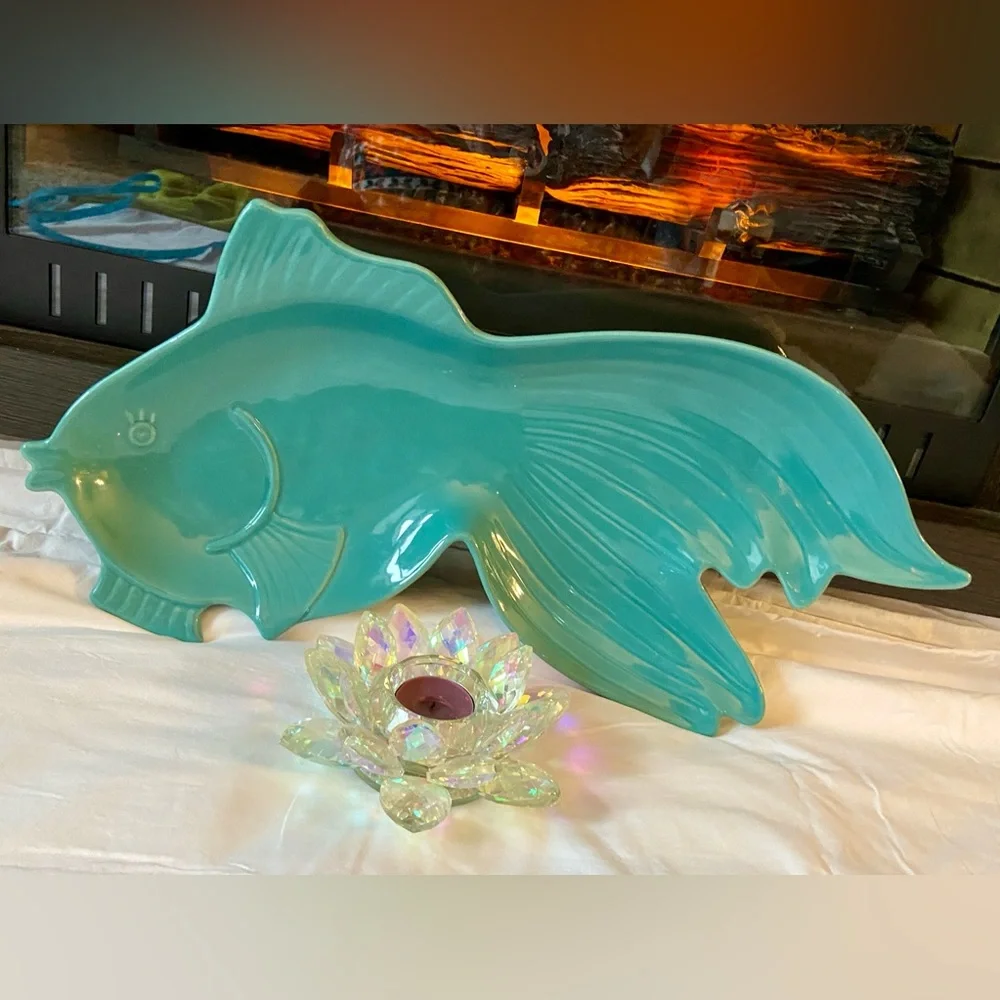 Thrift Store Find 1 Vintage Food Safe Teal🐟 Shaped Plate/Platter/Bowl/Decoration